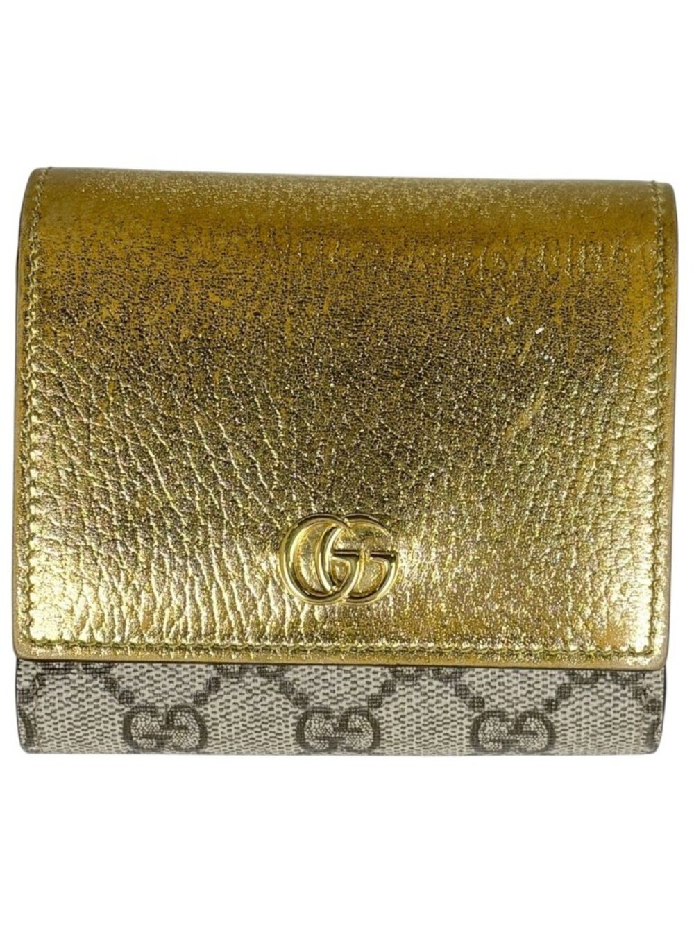 Gucci Bifold Wallet Double G Bicolor GG Marmont Supreme Gold Beige
